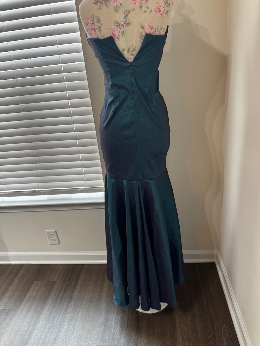 Xscape Strapless Pleated Bodice Ruched Mermaid Gown in Teal - Picture 7 of 16